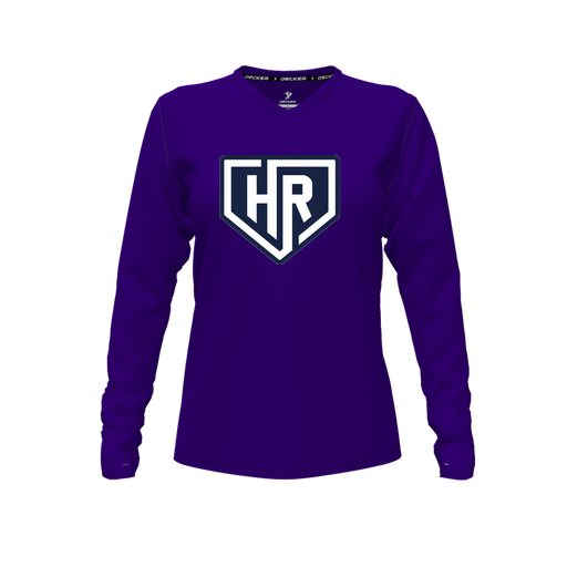 [FTLVPTPP-FYXS-LOGO1] Decker Performance T-Shirt (Female Youth XS, Purple, V Neck, Logo 1, Long Sleeve)